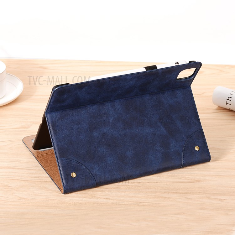 Retro Book Pattern Portefeuille en Cuir Smart Tablet Case Avec Support Pour Ipad Pro 12,9 Pouces (2020) - Bleu-8