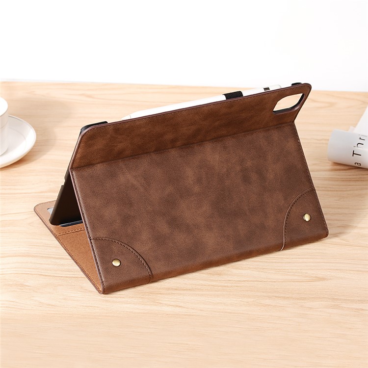 Retro Book Pattern Wallet Leather Smart Tablet Case with Stand for iPad Pro 12.9-inch (2020) - Coffee-9