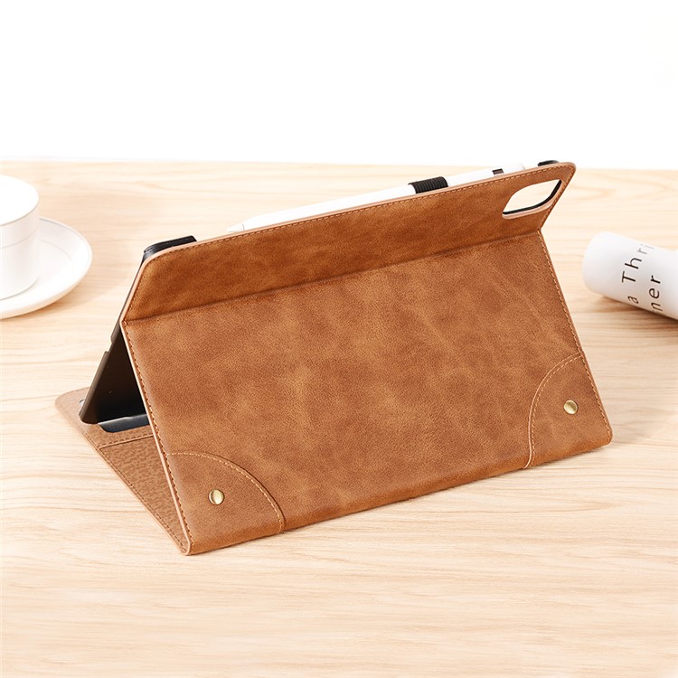 Retro Book Pattern Wallet Leather Smart Tablet Case with Stand for iPad Pro 12.9-inch (2020) - Brown-5