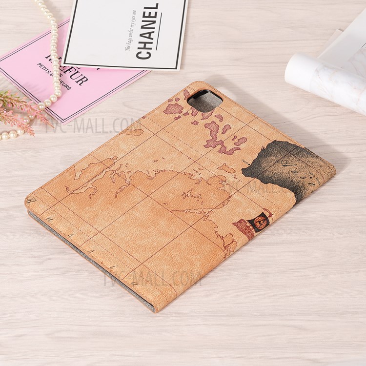 Map Pattern Auto Wake/Sleep Leather Wallet Tablet Shell for iPad Pro 12.9-inch (2020)/(2018) - Beige-6