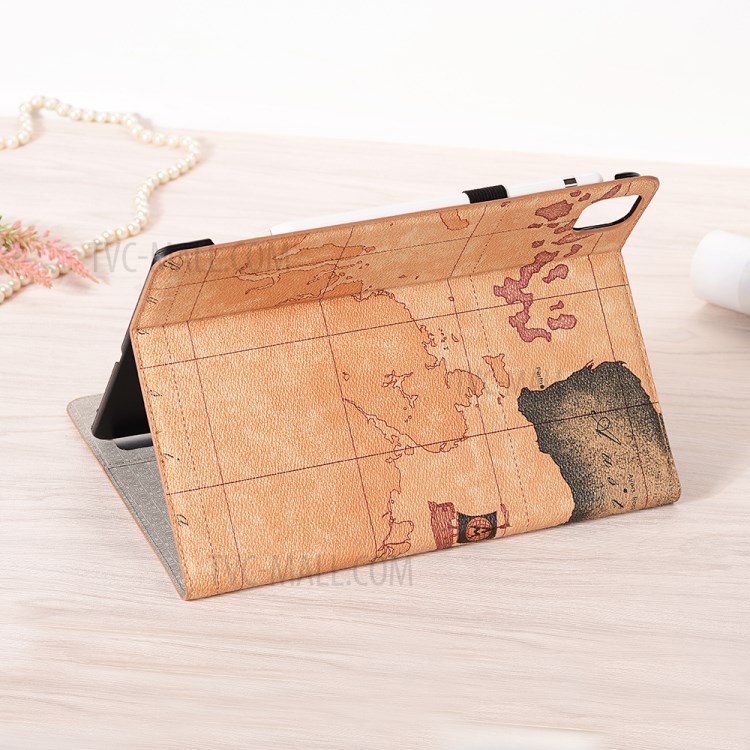 Map Pattern Auto Wake/Sleep Leather Wallet Tablet Shell for iPad Pro 12.9-inch (2020)/(2018) - Beige-8