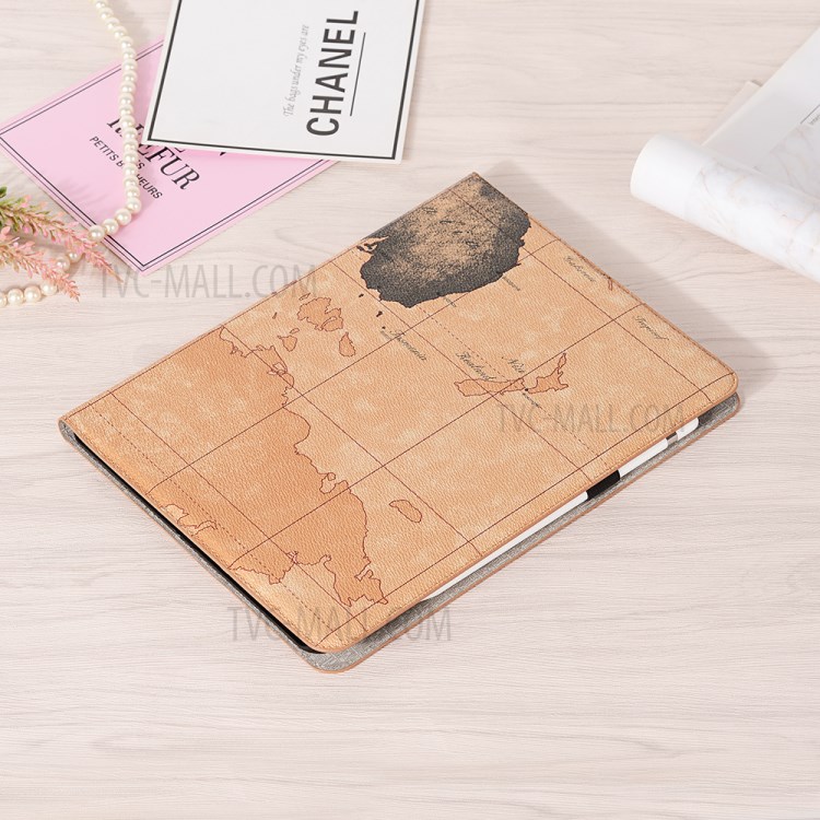 Map Pattern Auto Wake/Sleep Leather Wallet Tablet Shell for iPad Pro 12.9-inch (2020)/(2018) - Beige-9
