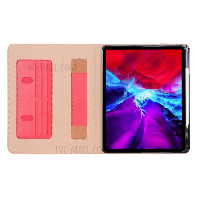 Leather Stand Card Holder Tablet Protective Case with Elastic Band for iPad Pro 12.9-inch (2020) - Red-11