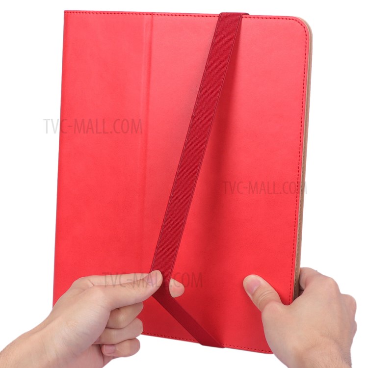 Leather Stand Card Holder Tablet Protective Case with Elastic Band for iPad Pro 12.9-inch (2020) - Red-15