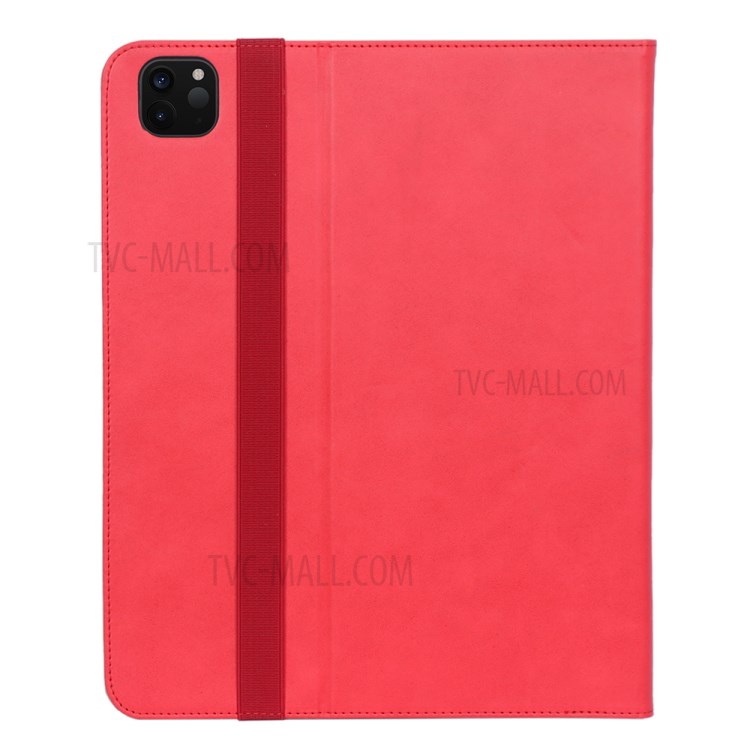 Leather Stand Card Holder Tablet Protective Case with Elastic Band for iPad Pro 12.9-inch (2020) - Red-3