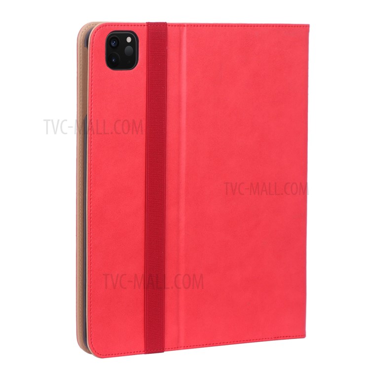 Leather Stand Card Holder Tablet Protective Case with Elastic Band for iPad Pro 12.9-inch (2020) - Red-4