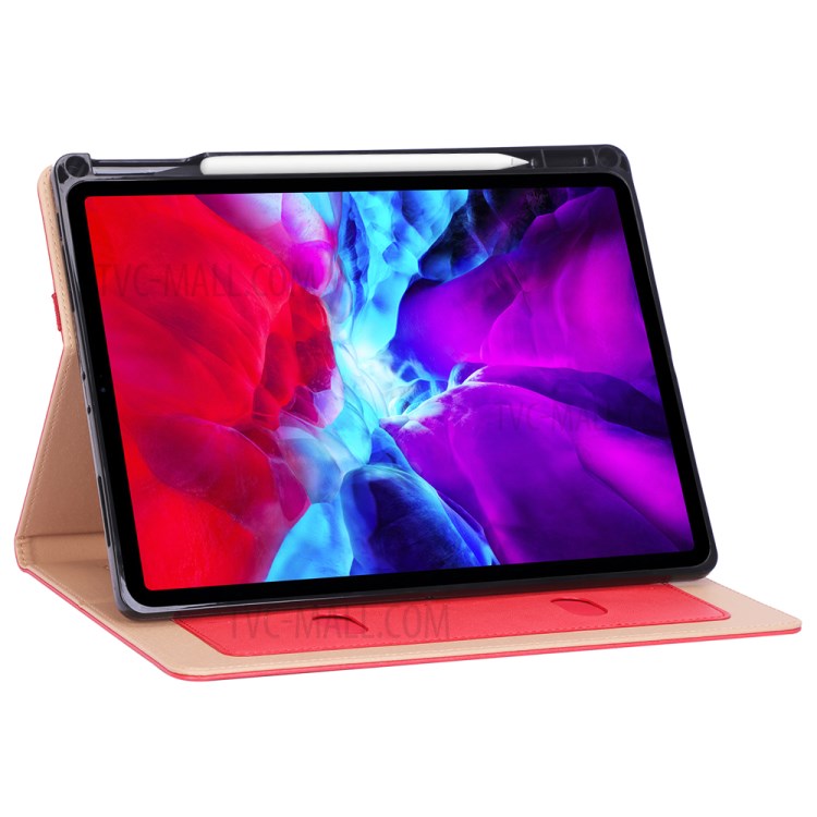 Leather Stand Card Holder Tablet Protective Case with Elastic Band for iPad Pro 12.9-inch (2020) - Red-7