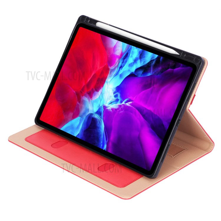 Leather Stand Card Holder Tablet Protective Case with Elastic Band for iPad Pro 12.9-inch (2020) - Red-8