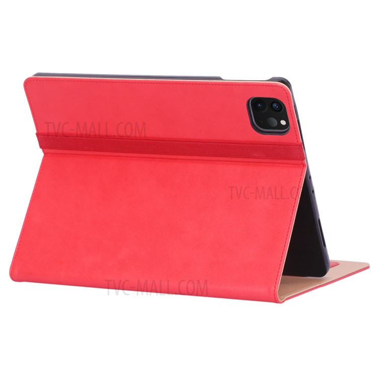 Leather Stand Card Holder Tablet Protective Case with Elastic Band for iPad Pro 12.9-inch (2020) - Red-9
