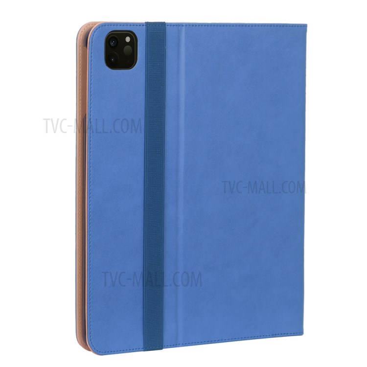 Leather Stand Card Holder Tablet Protective Case with Elastic Band for iPad Pro 12.9-inch (2020) - Blue-10