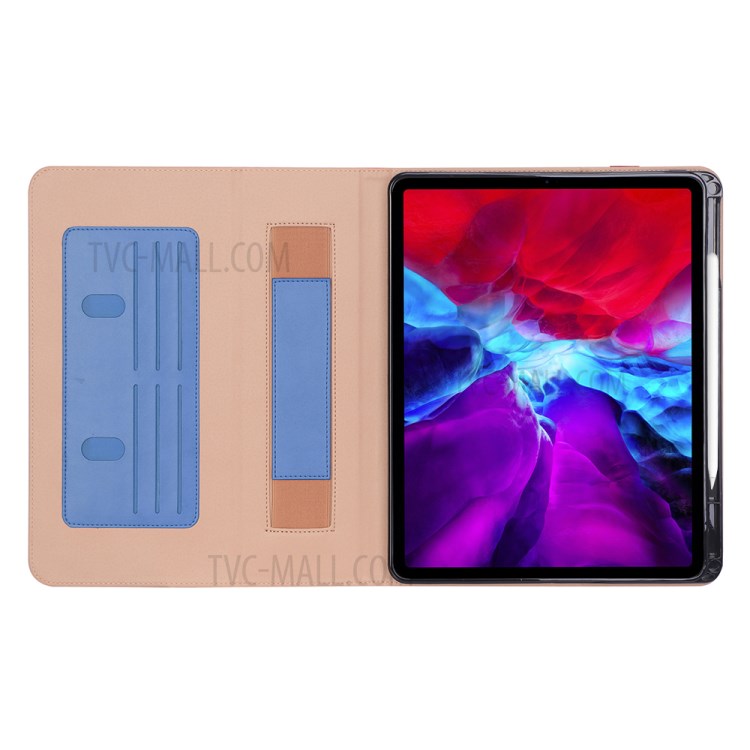 Leather Stand Card Holder Tablet Protective Case with Elastic Band for iPad Pro 12.9-inch (2020) - Blue-11