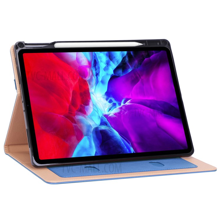 Leather Stand Card Holder Tablet Protective Case with Elastic Band for iPad Pro 12.9-inch (2020) - Blue-5