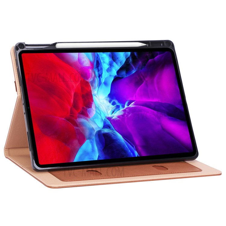 Leather Stand Card Holder Tablet Protective Case with Elastic Band for iPad Pro 12.9-inch (2020) - Brown-10