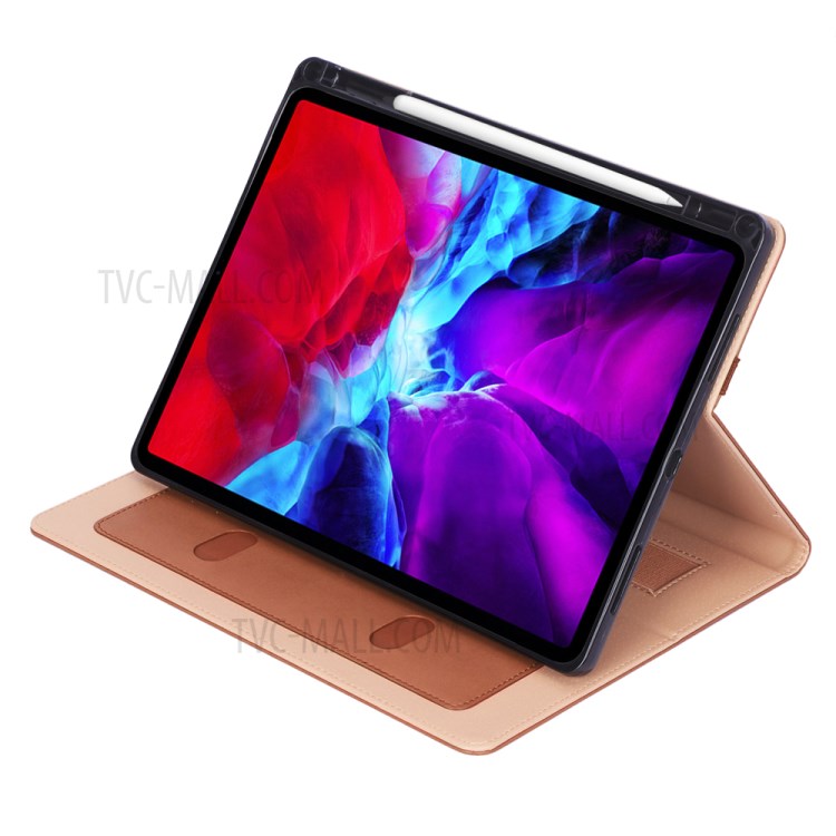 Leather Stand Card Holder Tablet Protective Case with Elastic Band for iPad Pro 12.9-inch (2020) - Brown-11
