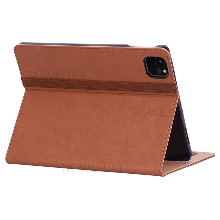 Leather Stand Card Holder Tablet Protective Case with Elastic Band for iPad Pro 12.9-inch (2020) - Brown-12