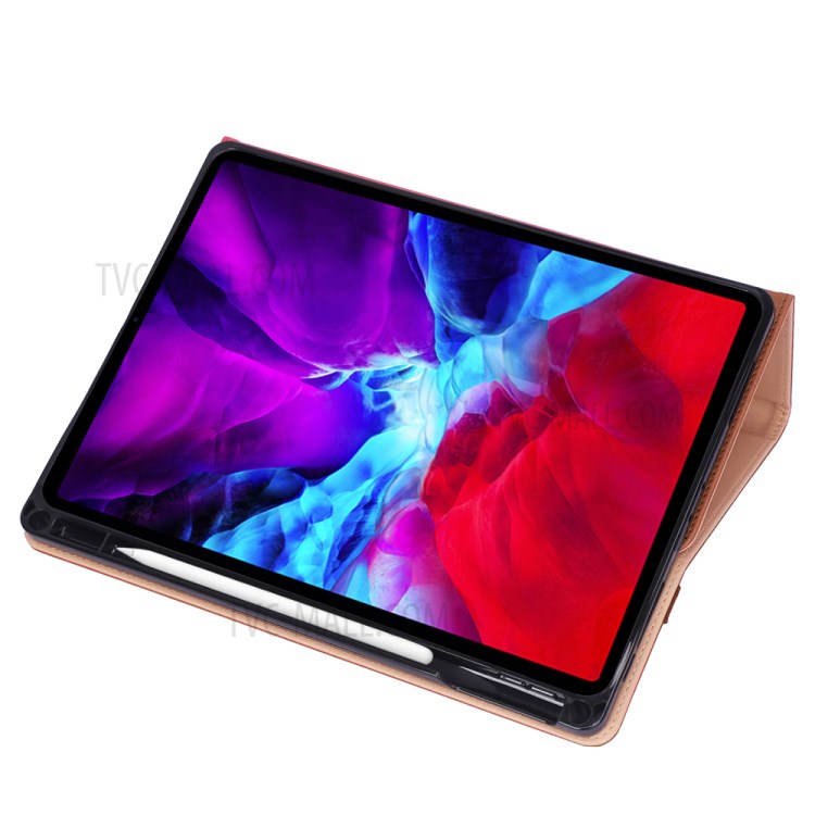 Leather Stand Card Holder Tablet Protective Case with Elastic Band for iPad Pro 12.9-inch (2020) - Brown-13