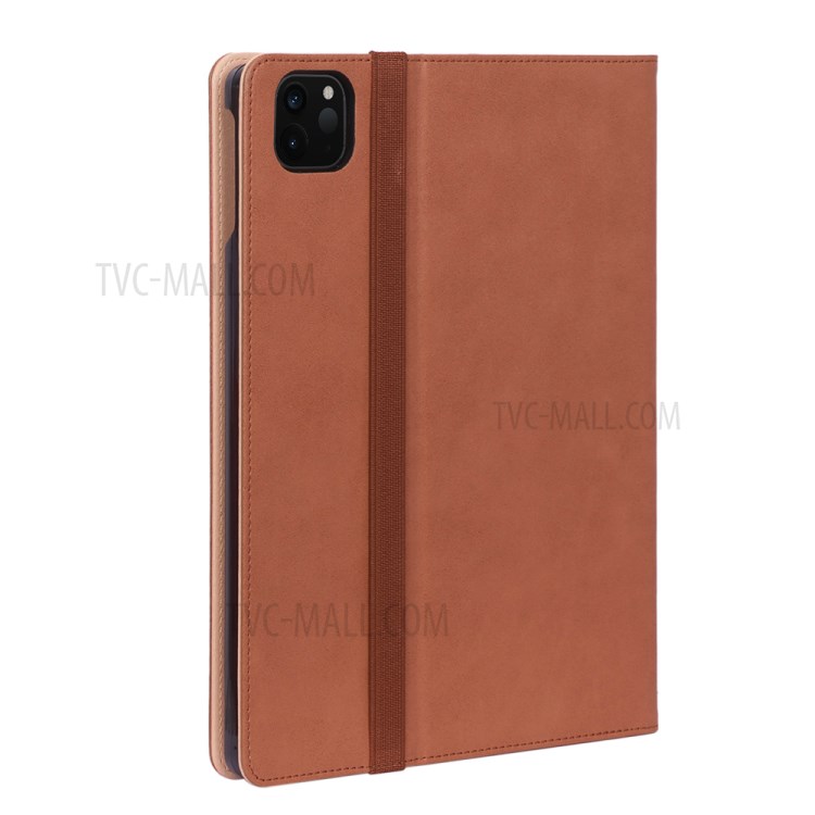 Leather Stand Card Holder Tablet Protective Case with Elastic Band for iPad Pro 12.9-inch (2020) - Brown-4