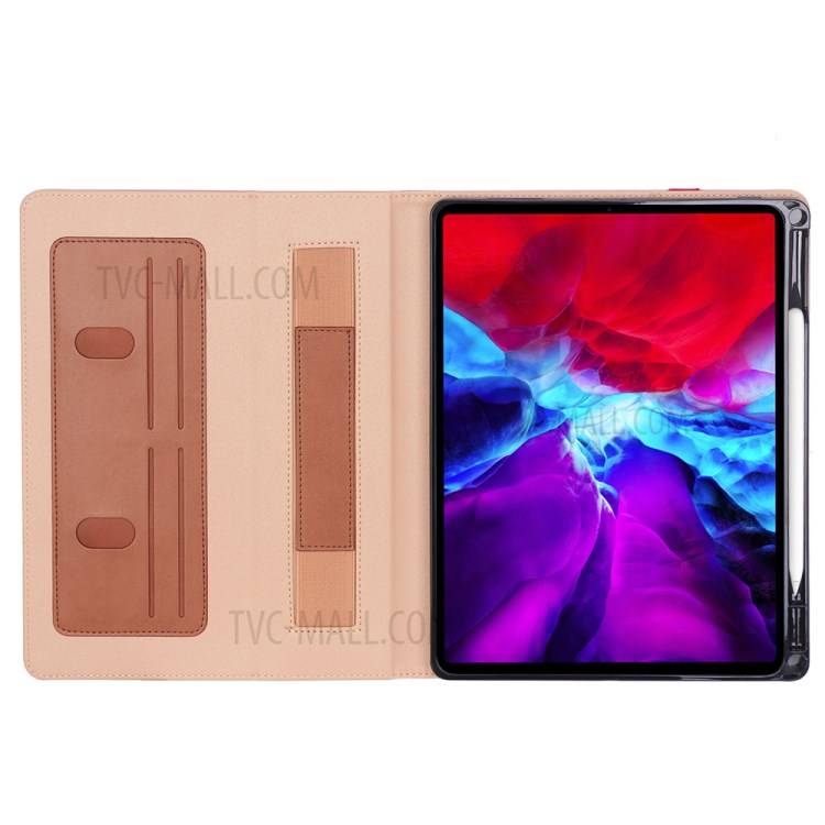 Leather Stand Card Holder Tablet Protective Case with Elastic Band for iPad Pro 12.9-inch (2020) - Brown-6