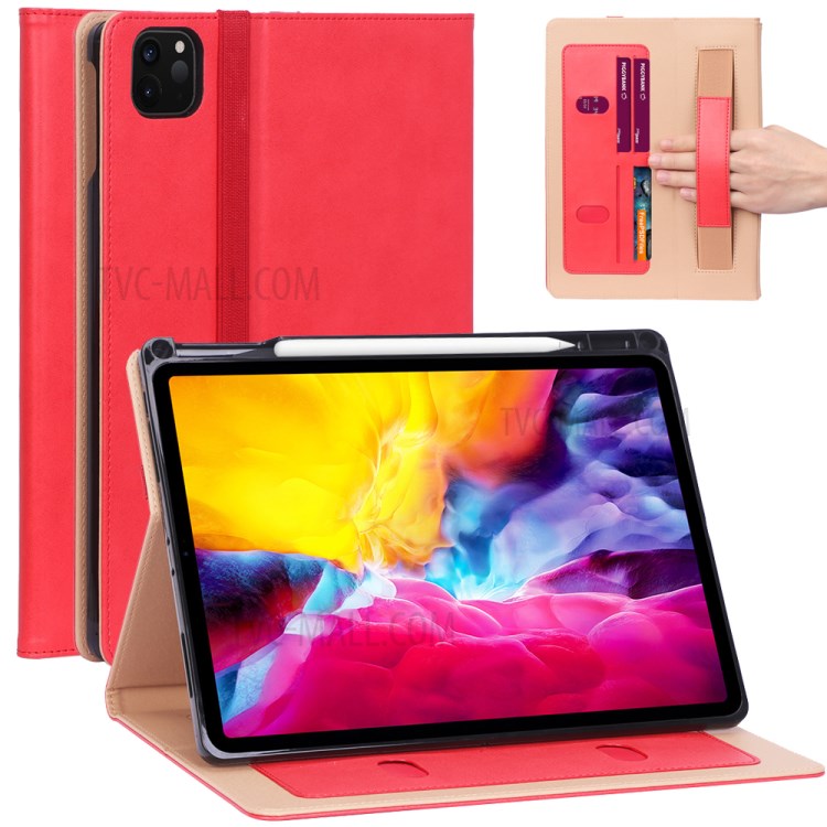 Leather Stand Card Holder Tablet Protective Cover with Elastic Band for iPad Pro 11-inch (2020) - Red-1