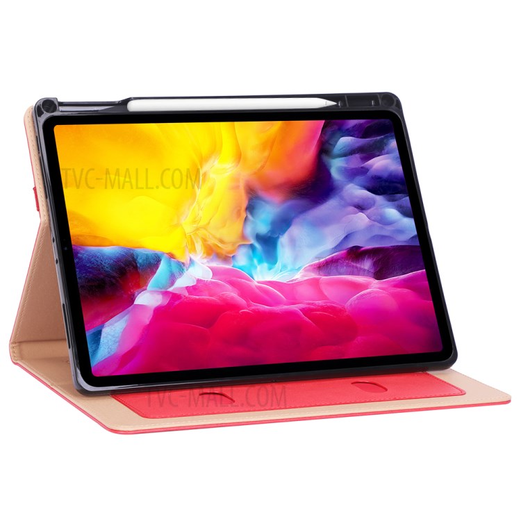 Leather Stand Card Holder Tablet Protective Cover with Elastic Band for iPad Pro 11-inch (2020) - Red-10
