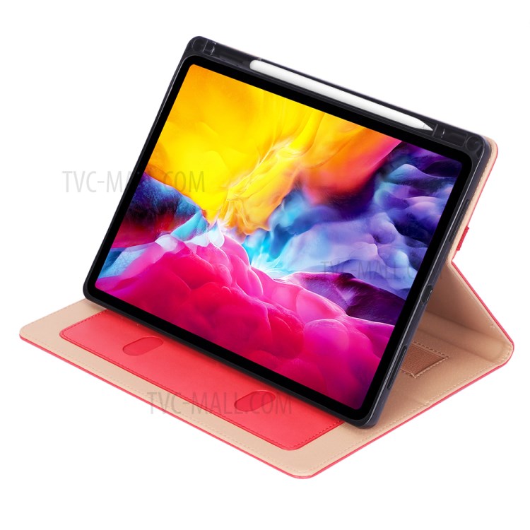 Leather Stand Card Holder Tablet Protective Cover with Elastic Band for iPad Pro 11-inch (2020) - Red-11