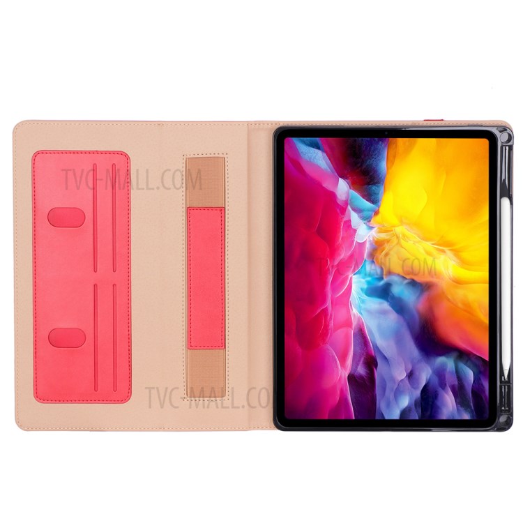 Leather Stand Card Holder Tablet Protective Cover with Elastic Band for iPad Pro 11-inch (2020) - Red-6