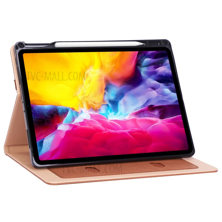 Leather Stand Card Holder Tablet Protective Cover with Elastic Band for iPad Pro 11-inch (2020) - Brown-10