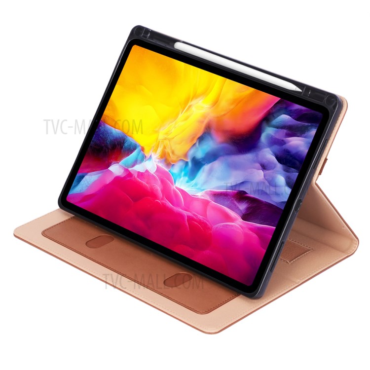 Leather Stand Card Holder Tablet Protective Cover with Elastic Band for iPad Pro 11-inch (2020) - Brown-11