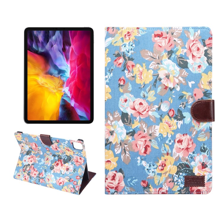 Flower Cloth Skin PU Leather Case for iPad Pro 11-inch (2020) (2018) - Blue-1