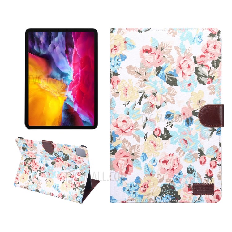Flower Cloth Skin PU Leather Case for iPad Pro 11-inch (2020) (2018) - White-1