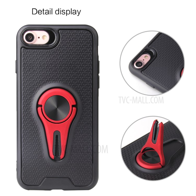 Finger Ring Air Outlet Kickstand PC + TPU Phone Case (Built-in Magnetic Metal Sheet) for iPhone 8 / 7 / SE (2nd Generation) - Red-3