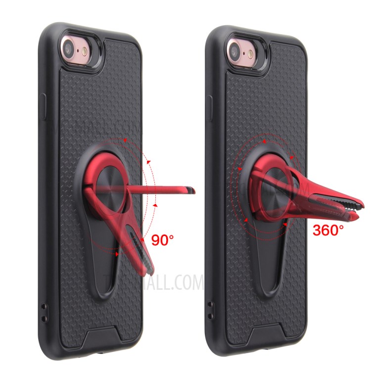 Finger Ring Air Outlet Kickstand PC + TPU Phone Case (Built-in Magnetic Metal Sheet) for iPhone 8 / 7 / SE (2nd Generation) - Red-4