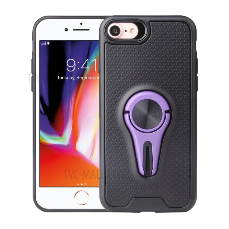 Finger Ring Air Outlet Kickstand PC + TPU Phone Case (Built-in Magnetic Metal Sheet) for iPhone 8 / 7 / SE (2nd Generation) - Purple-1