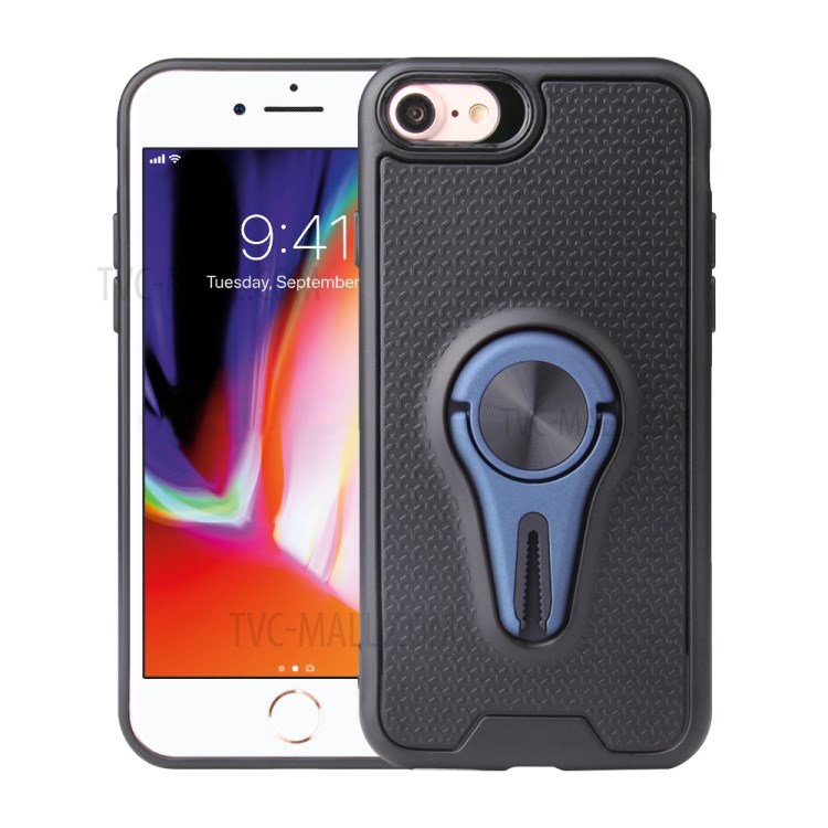 Finger Ring Air Outlet Kickstand PC + TPU Phone Case (Built-in Magnetic Metal Sheet) for iPhone 8 / 7 / SE (2nd Generation) - Blue-1