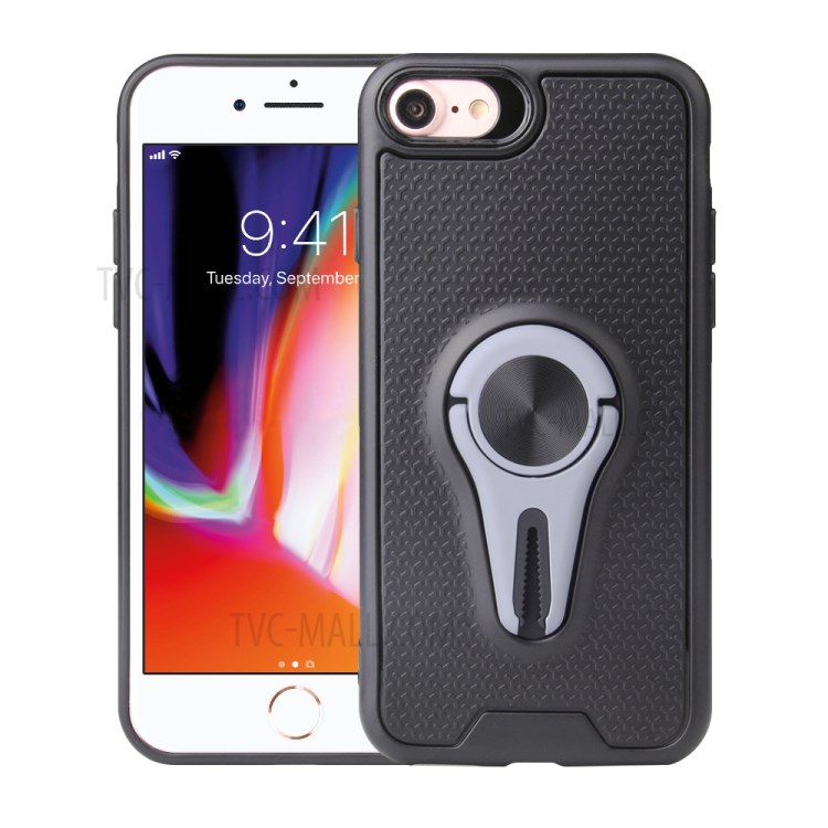Finger Ring Air Outlet Kickstand PC + TPU Phone Case (Built-in Magnetic Metal Sheet) for iPhone 8 / 7 / SE (2nd Generation) - Grey-1