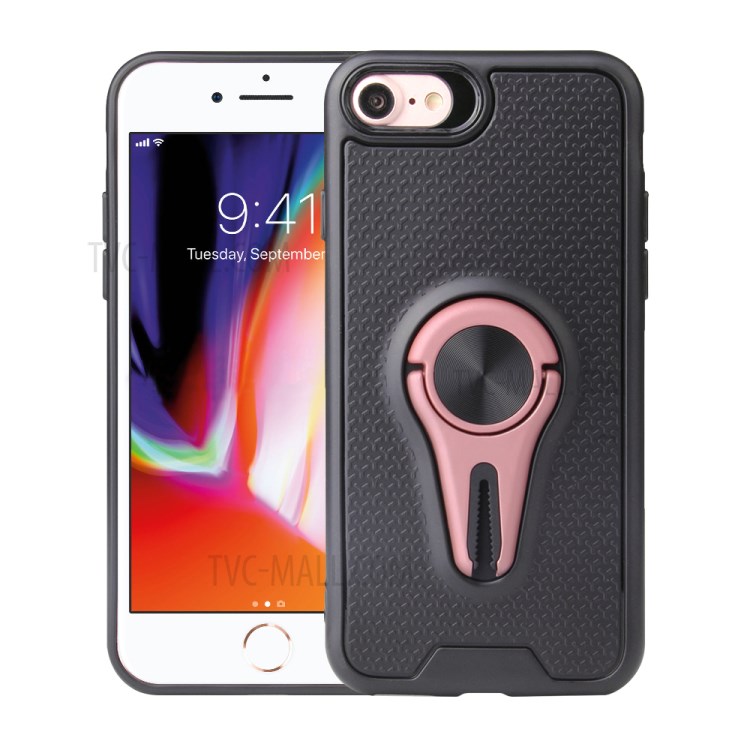 Finger Ring Air Outlet Kickstand PC + TPU Phone Case (Built-in Magnetic Metal Sheet) for iPhone 8 / 7 / SE (2nd Generation) - Rose Gold-1