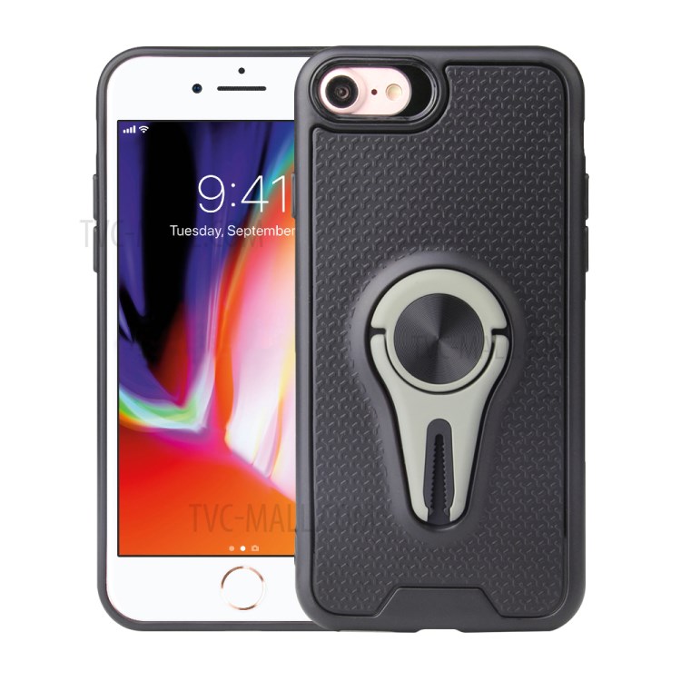 Finger Ring Air Outlet Kickstand PC + TPU Phone Case (Built-in Magnetic Metal Sheet) for iPhone 8 / 7 / SE (2nd Generation) - Green-1