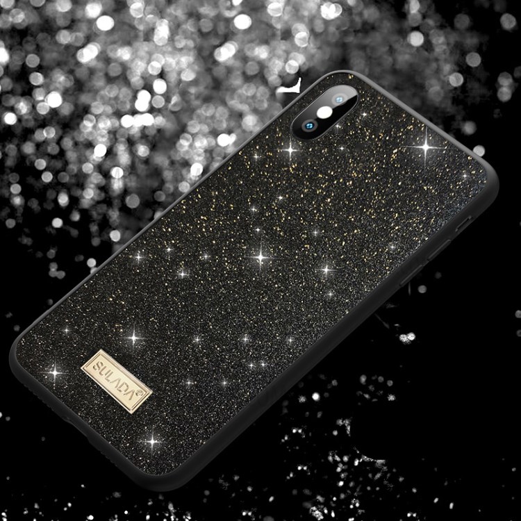 SULADA Dazzling Glittery Surface Leather Coated TPU Case for iPhone XS Max 6.5 inch - Black