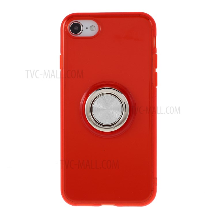 Rotary Metal Finger Ring Kickstand Cover TPU Phone Case for iPhone SE (2nd Generation)/7/8 4.7 inch - Red-1