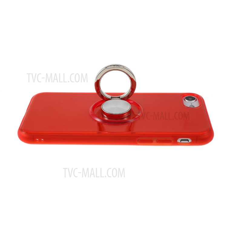 Rotary Metal Finger Ring Kickstand Cover TPU Phone Case for iPhone SE (2nd Generation)/7/8 4.7 inch - Red-5