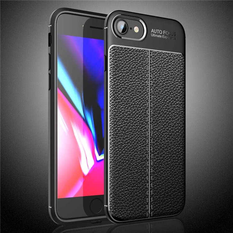 Litchi Texture TPU Cover for iPhone SE (2nd Generation)/8/7 - Black