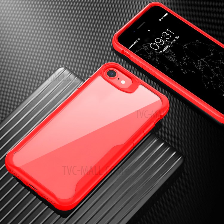 Shock Absorption PC + TPU Stylish Case for iPhone SE (2nd Generation) - Red-2