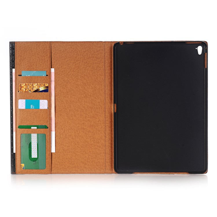 For iPad Pro 9.7 Retro Crocodile Smart Leather Wallet Case with Stand - Black-4