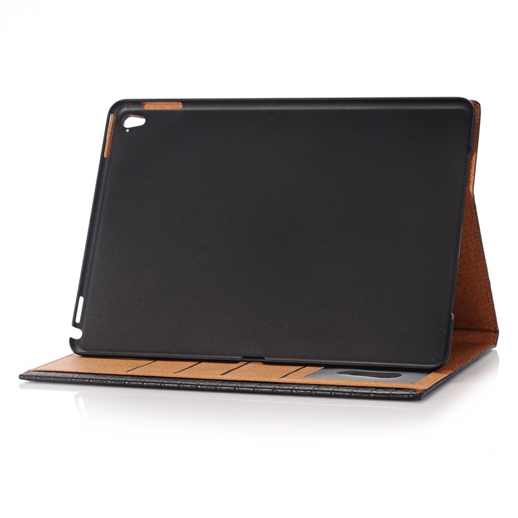 For iPad Pro 9.7 Retro Crocodile Smart Leather Wallet Case with Stand - Black-6