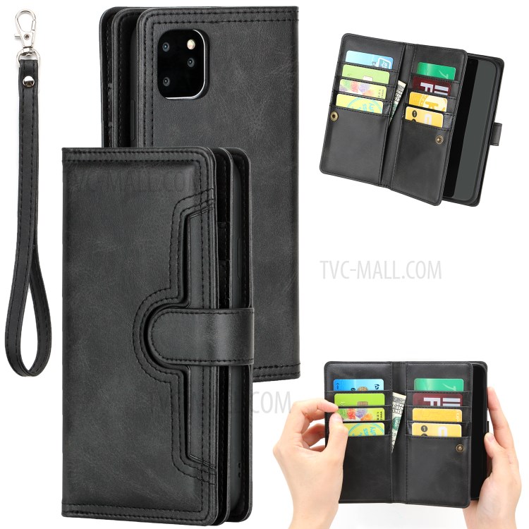 Multiple Card Slots Split Leather Phone Cover Case for iPhone 11 Pro 5.8-inch - Black-1