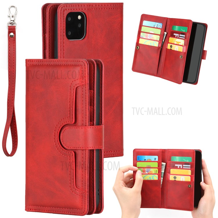 Multiple Card Slots Split Leather Phone Cover Case for iPhone 11 Pro 5.8-inch - Red-1