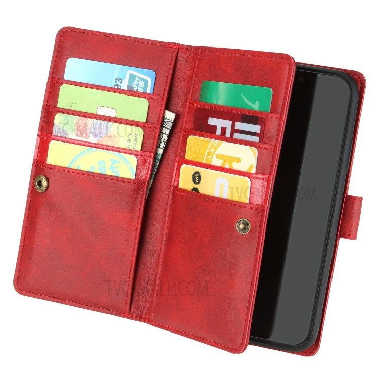 Multiple Card Slots Split Leather Phone Cover Case for iPhone 11 Pro 5.8-inch - Red-3