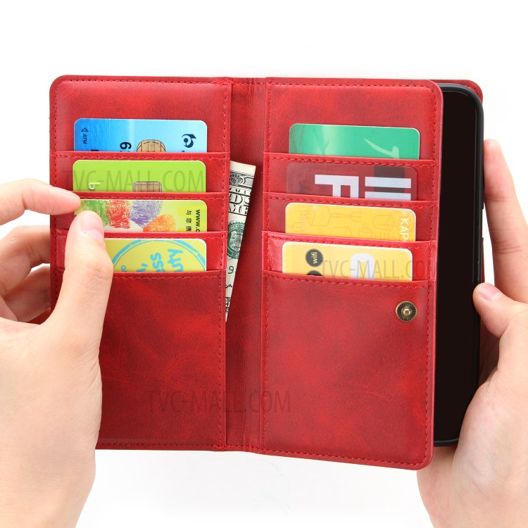 Multiple Card Slots Split Leather Phone Cover Case for iPhone 11 Pro 5.8-inch - Red-4