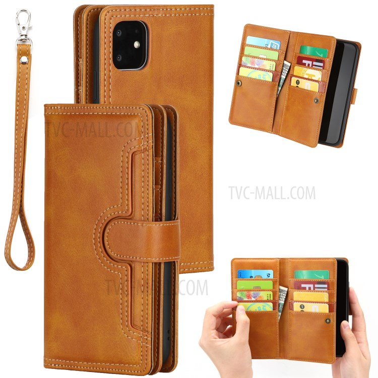 Multiple Card Slots Split Leather Phone Cover Case for iPhone 11 6.1-inch - Brown-1