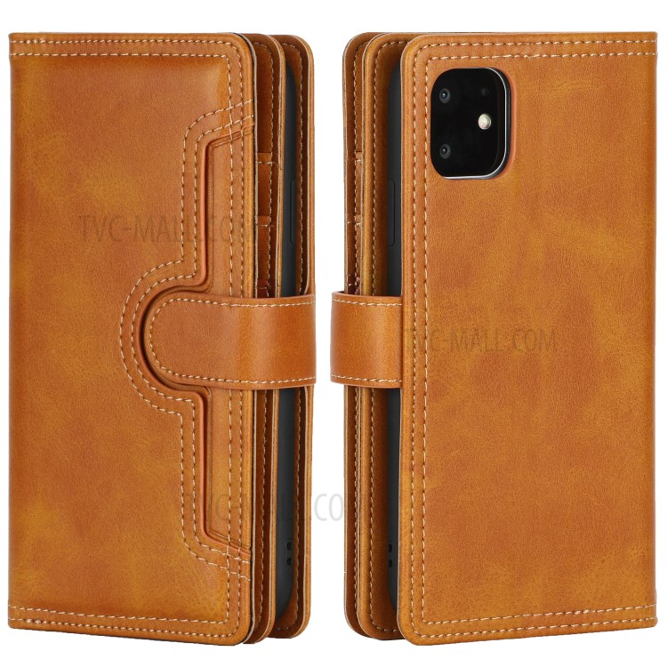 Multiple Card Slots Split Leather Phone Cover Case for iPhone 11 6.1-inch - Brown-2